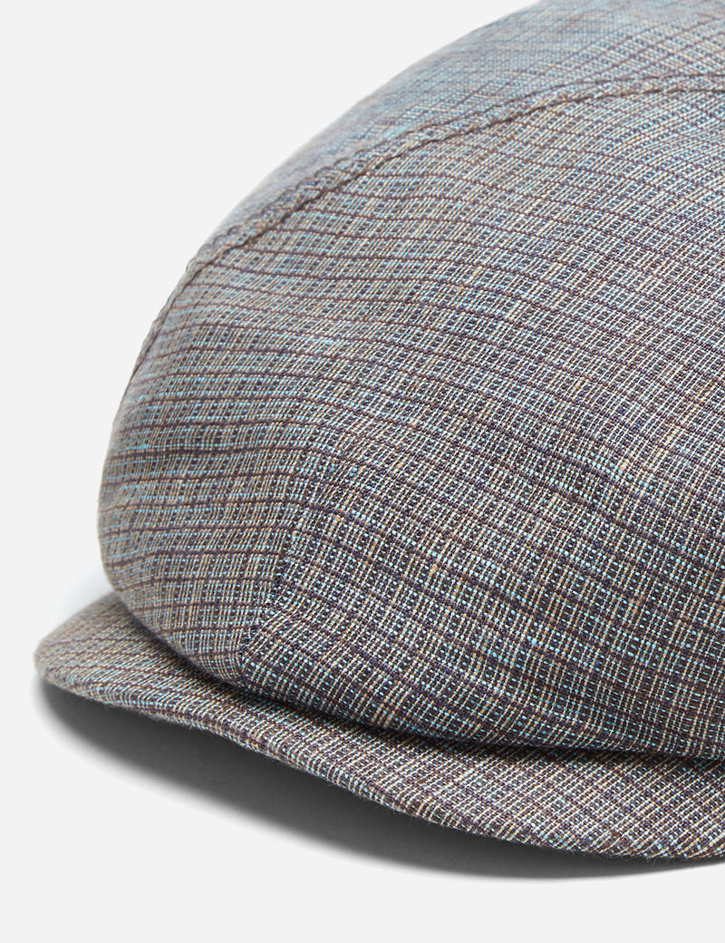 Stetson 4-Panel Flat Cap (Linen) - Brown/Blue Check