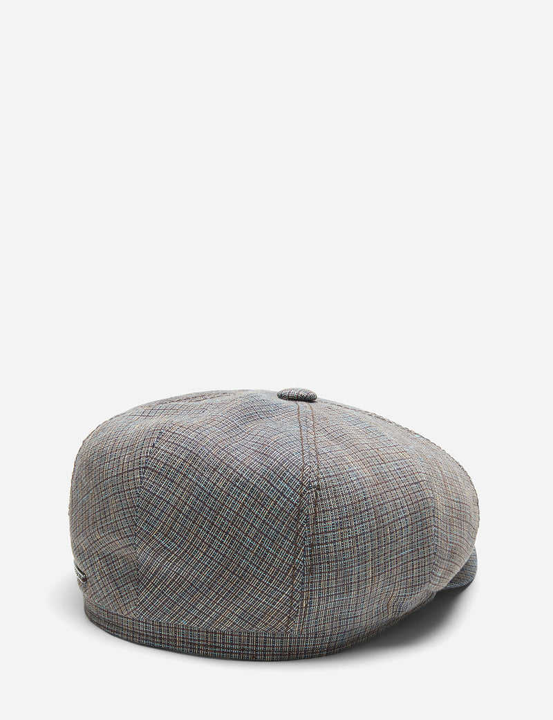 Stetson 4-Panel Flat Cap (Linen) - Brown/Blue Check