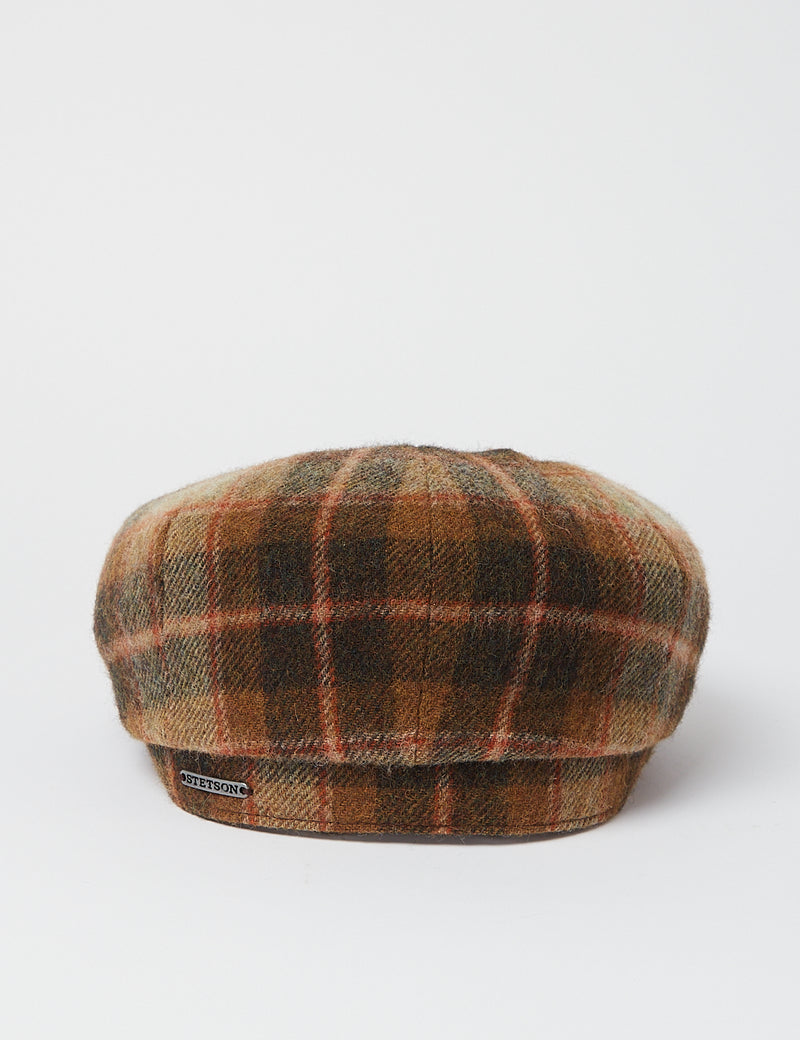 Stetson Hatteras Lambswool 체크 플랫 캡-브라운