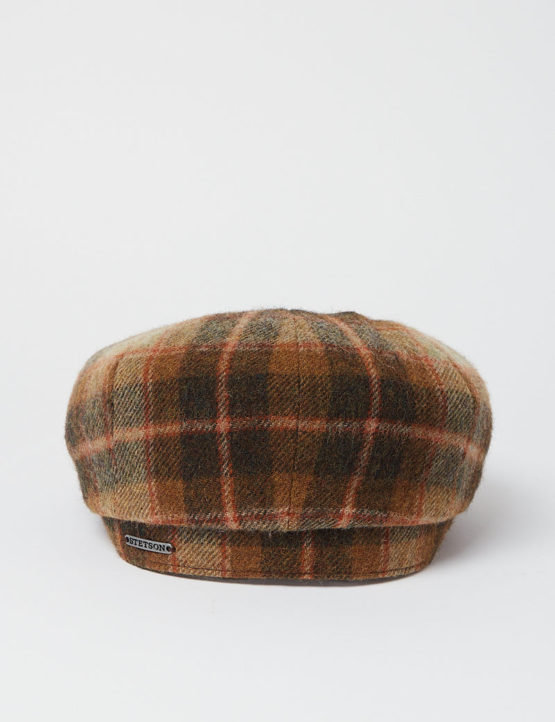 Casquette Plate Stetson Hatteras Lambswool Check - Marron