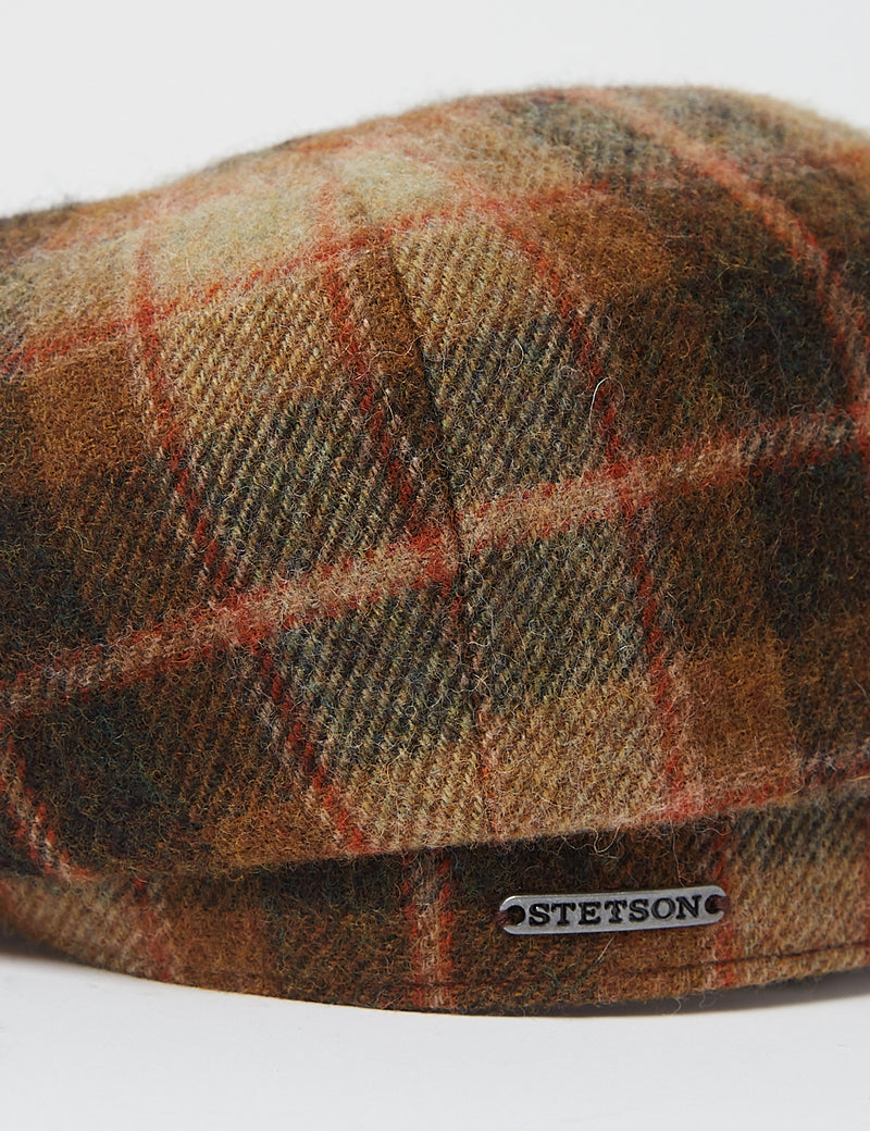Stetson Hatteras Lambswool 체크 플랫 캡-브라운