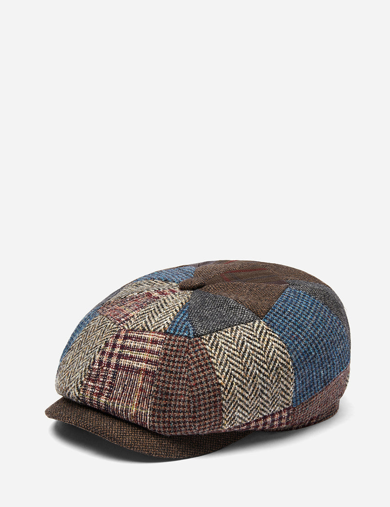 Stetson Hatteras Patchwork Flatcap (Wolle) - Braun / Blau / Grau