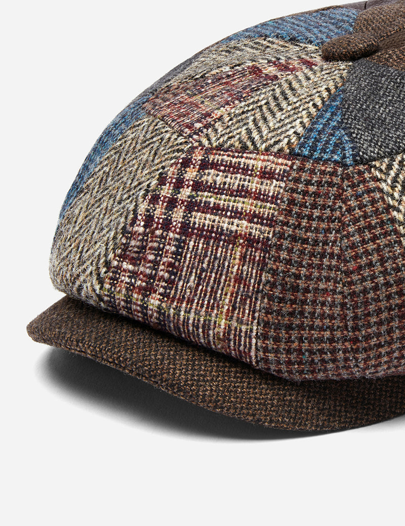 Stetson Hatteras Patchwork Flat Cap (Wool) - Brown/Blue/Grey