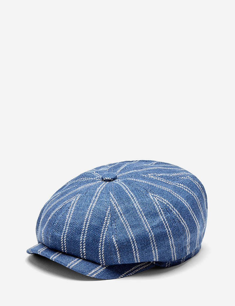 Stetson Hatteras Stripe Newsboy Cap (Linen) - Navy Blue