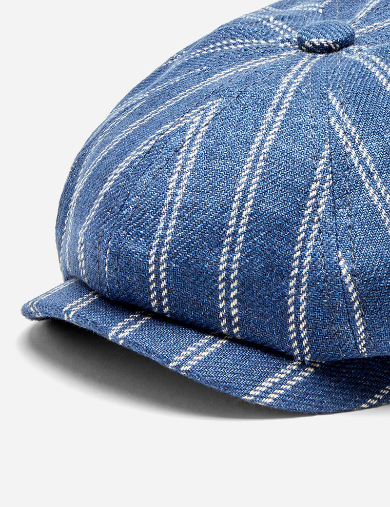 Stetson Hatteras Stripe Newsboy Cap (Linen) - Navy Blue