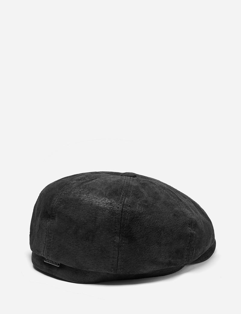 Stetson Hatteras Pigskin Newsboy Cap (Leather) - Black