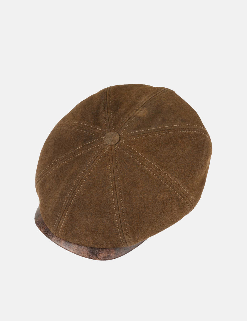 Stetson Hatteras Nappa Newsboy Cap (Lambs Leather) - Brown