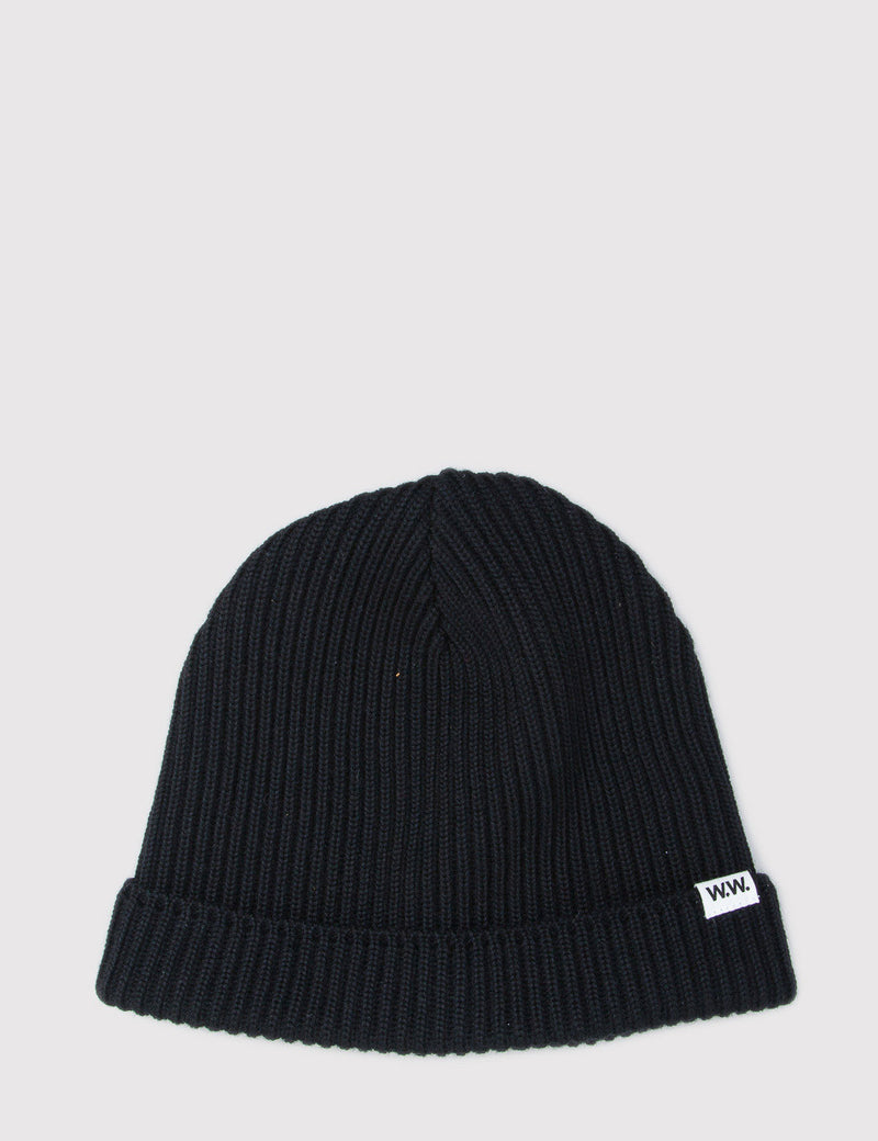 Wood Wood Merino Wool Beanie Hat - Black