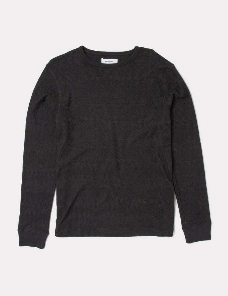 Soulland Leonard Long Sleeve Jacquard T-Shirt - Black