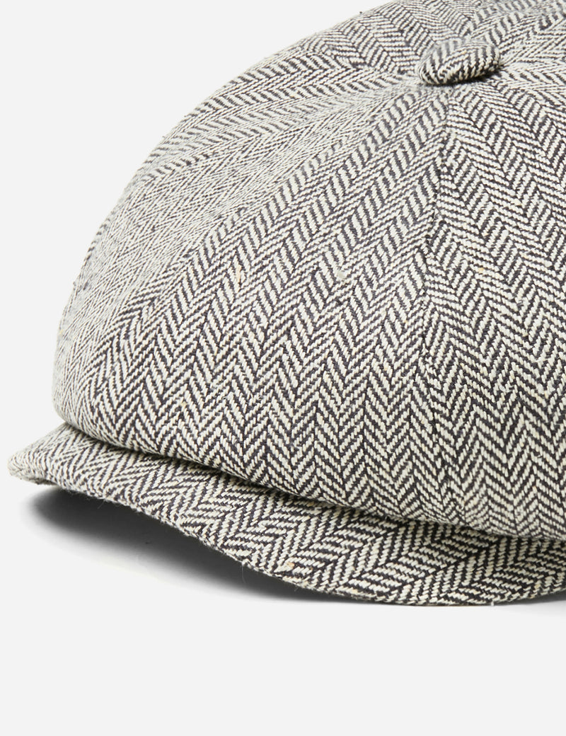 Stetson Hatteras Herringbone Newsboy Cap (Silk) - Black/White
