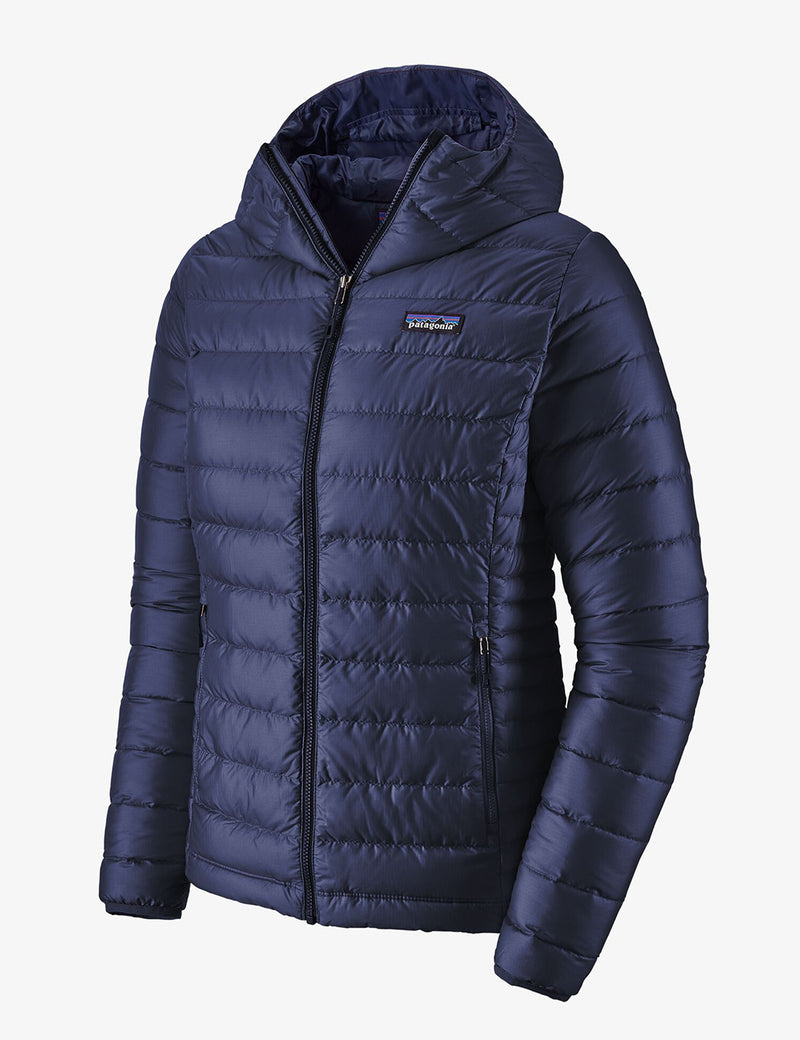 レディースPatagoniaダウンセーターフード付きジャケット-クラシックネイビーブルー