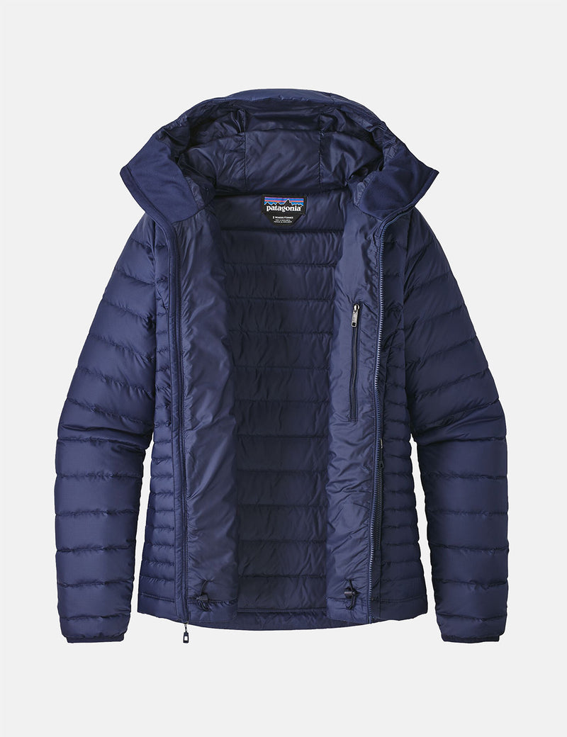 レディースPatagoniaダウンセーターフード付きジャケット-クラシックネイビーブルー