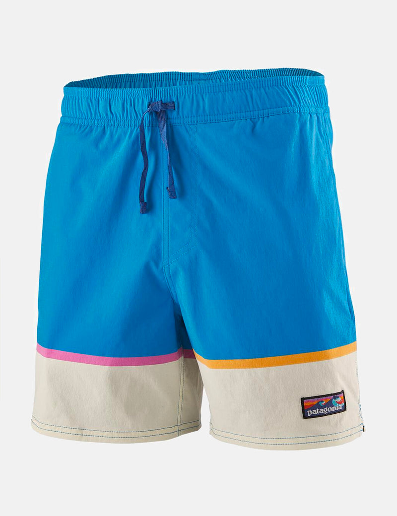 Patagonia Stretch Wavefarer Volley Shorts (16", Bottom Leg Stripe) - Joya Blue