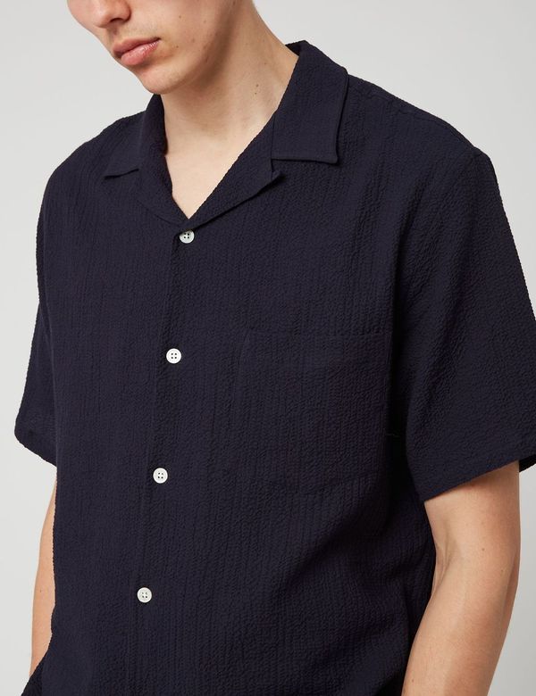 Portuguese Flannel 메 SS 셔츠 (시어서커) - 네이비 블루