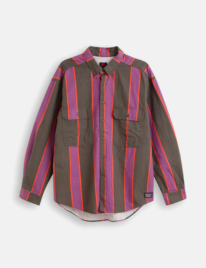 Levis Skate Long Sleeve Woven Shirt - Vertical Stripe Black/Purple/Red