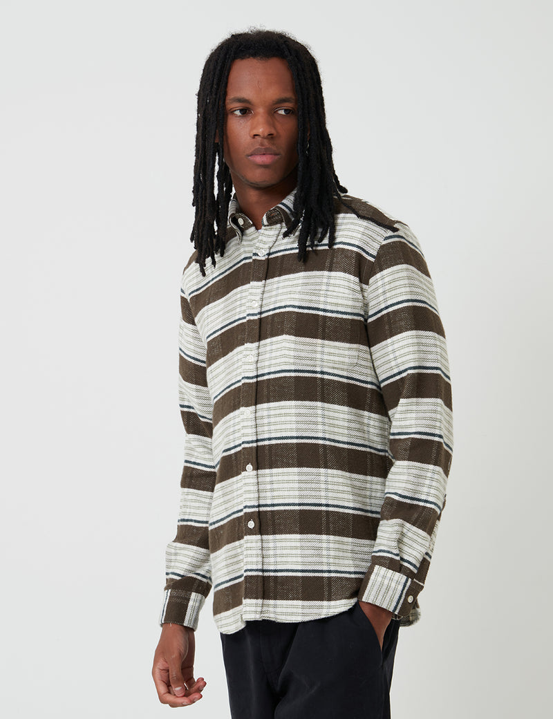 Portuguese Flannel Moss Shirt (Stripe) - White