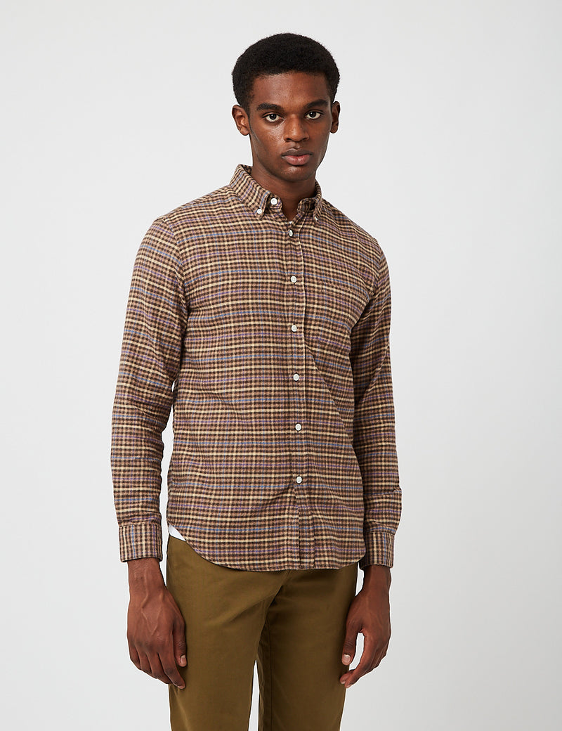 Chemise à carreaux en sergé de Portuguese Flannel - Marron