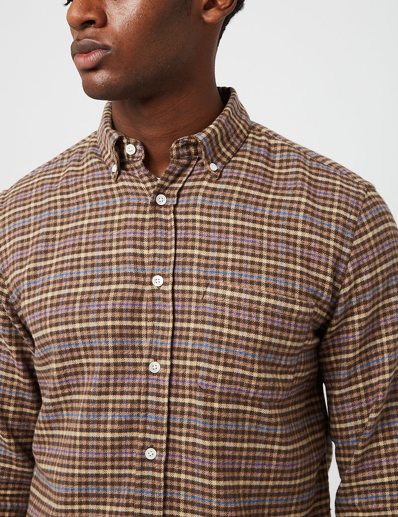 Portuguese Flannel Twill Check Shirt - Brown
