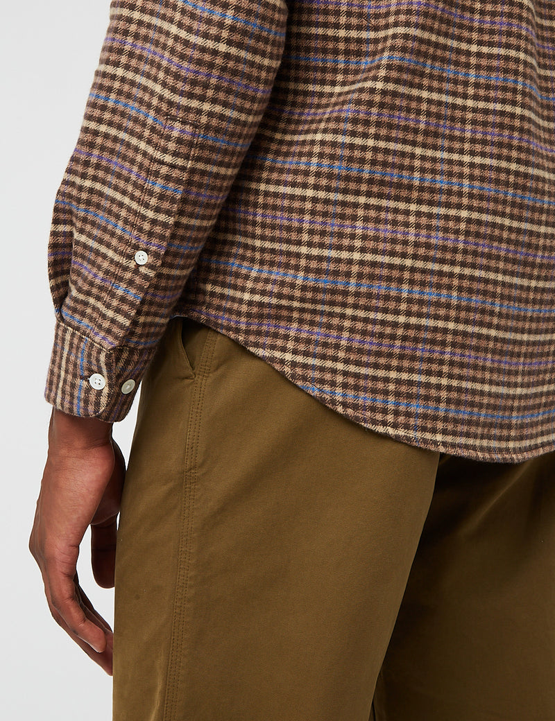 Portuguese Flannelツイルチェックシャツ-ブラウン