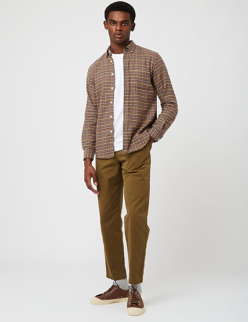 Portuguese Flannel Twill Check Shirt - Brown