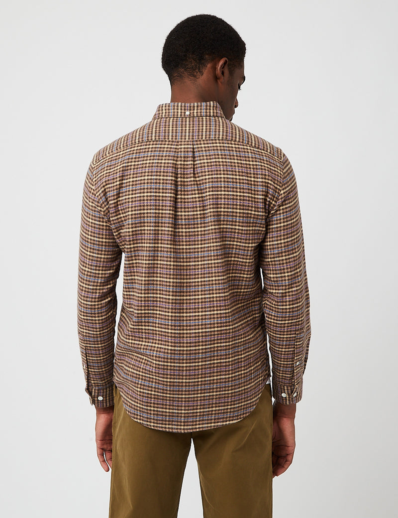 Portuguese Flannelツイルチェックシャツ-ブラウン