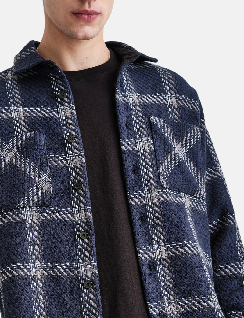 Wax London Whiting Overshirt (Sing Check) - Navy Blue/Grey