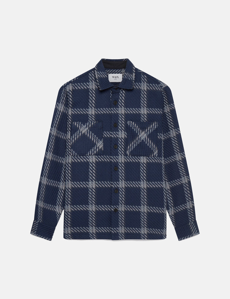 Wax London Whiting Overshirt (Sing Check) - Navy Blue/Grey
