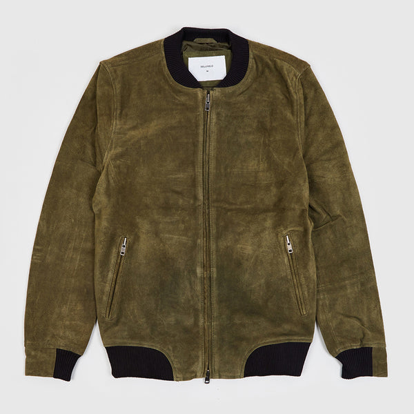 Bellfield Hadon Suede Bomber Jacket Dark Olive URBAN EXCESS