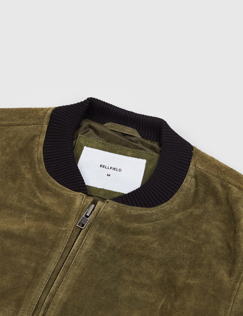 Bellfield Hadon Suede Bomber Jacket - Dark Olive