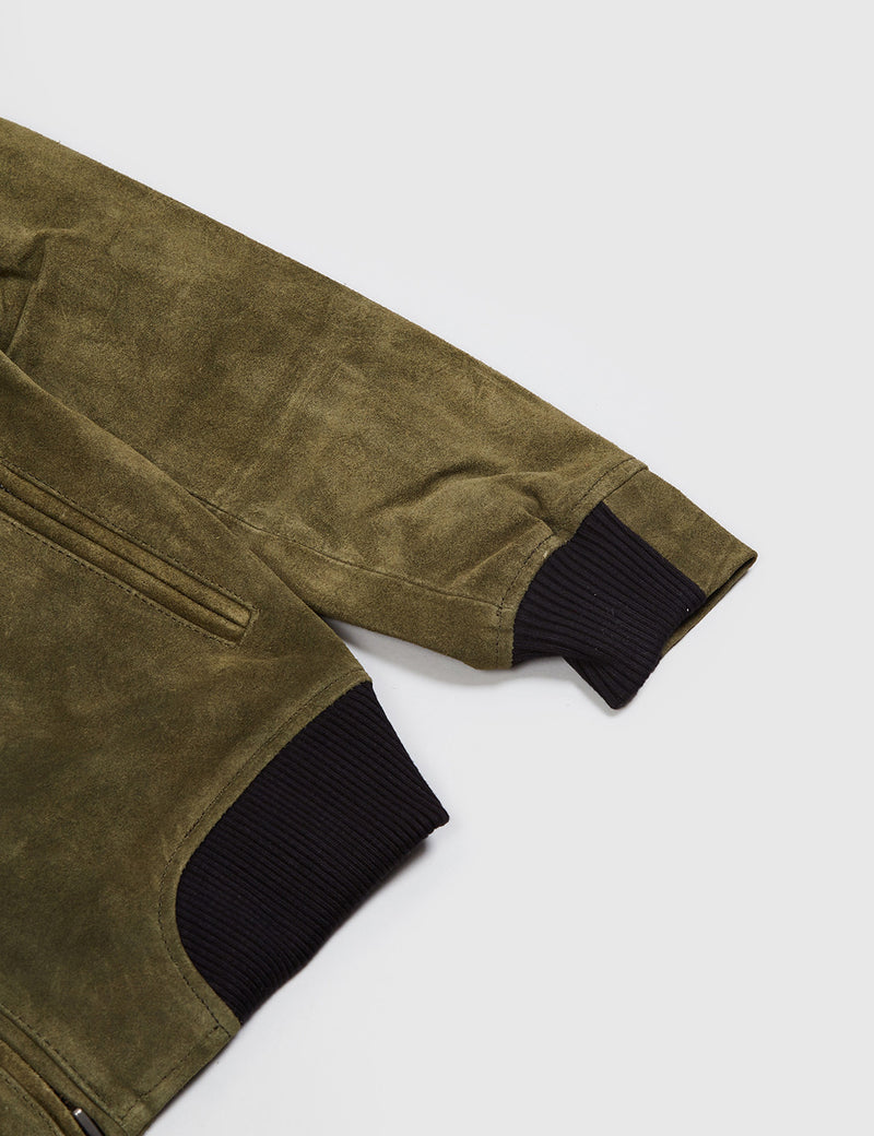 Bellfield Hadon Suede Bomber Jacket - Dark Olive