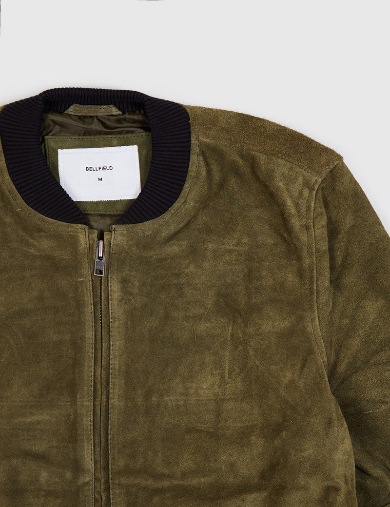 Bellfield Hadon Suede Bomber Jacket - Dark Olive