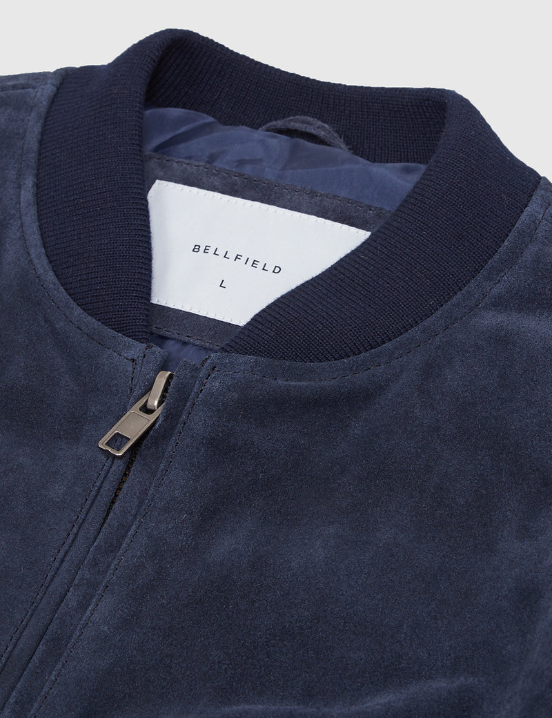 Bellfield Plato Suede Bomber Jacket Navy Blue URBAN EXCESS