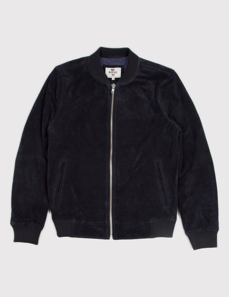 Bellfield Tupelo Suede Bomber Jacket Navy Blue