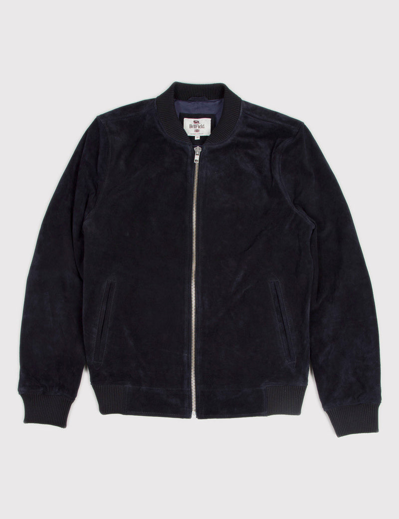 Bellfield Tupelo Suede Bomber Jacket - Navy Blue