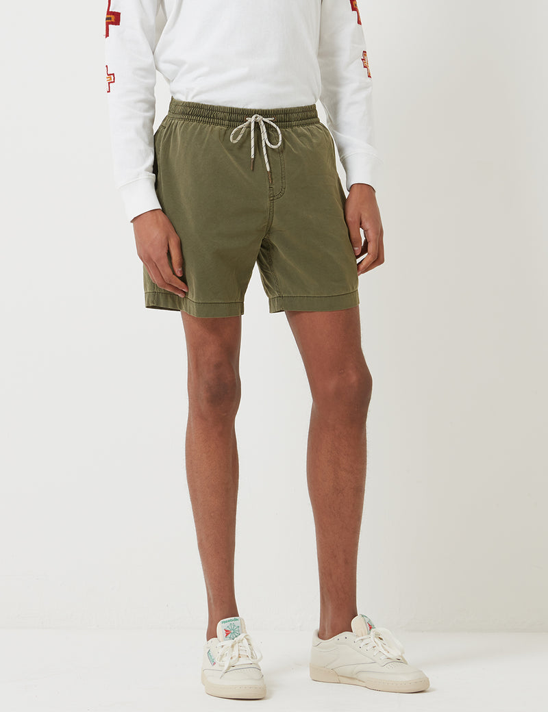 Deus Ex Machina Sandbar Solid Garment Dye Shorts - Dark Olive Green