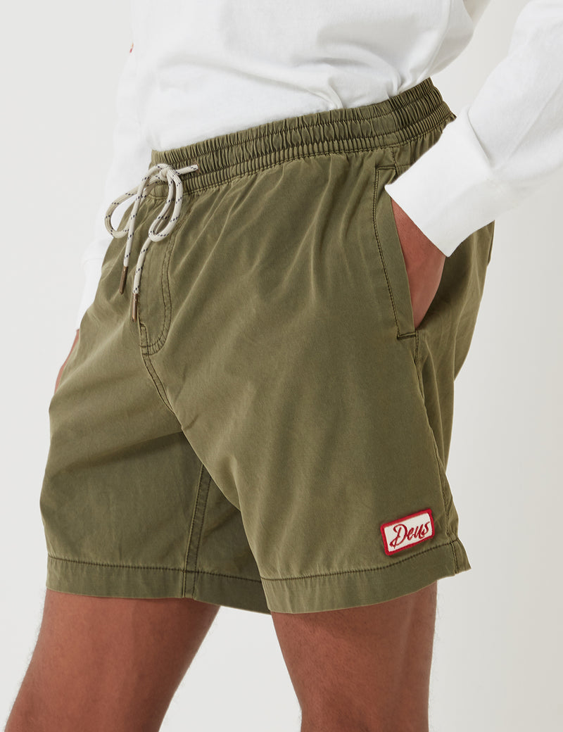 Deus Ex Machina Sandbar Solid Garment Dye Shorts - Dark Olive Green