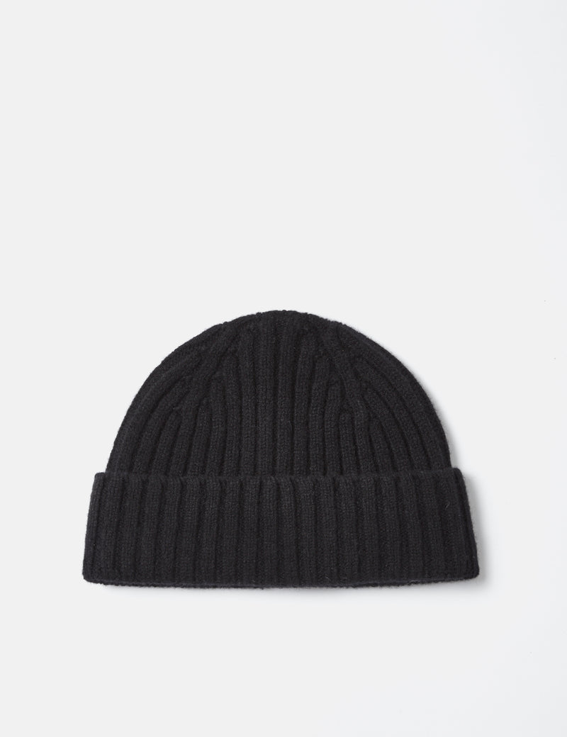 Bhode Rib Beanie Hat (Lambswool)-블랙