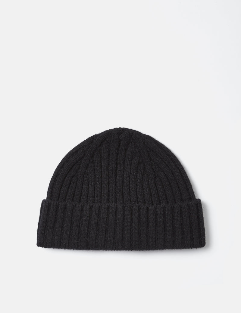 Bhode Rib Beanie Hat (Lambswool)-블랙
