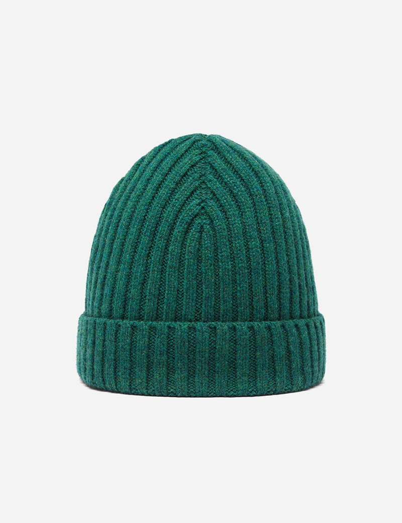 Bhode Rib Beanie Hat (Lambswool)-Fern Green