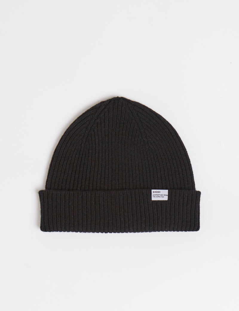 Bhode Hawick Short Beanie Hat (Lambswool) - Black