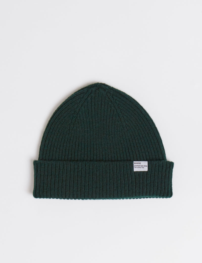 Bhode Hawick Short Beanie Hat (Lambswool) - Tartan Green