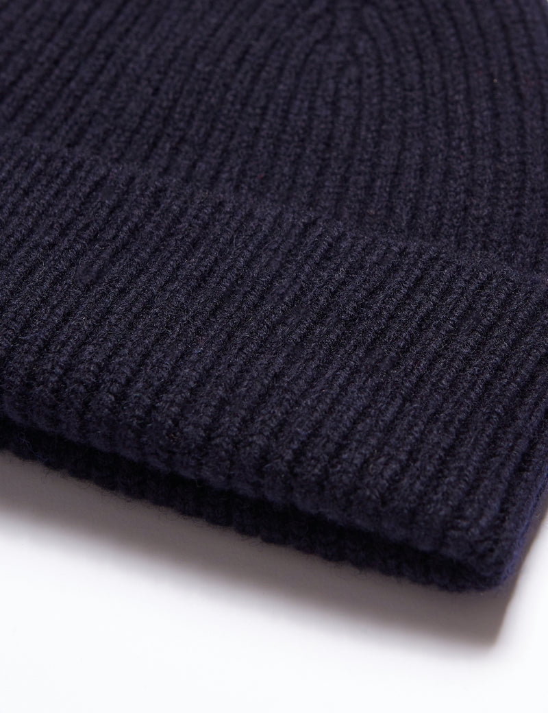 Bhode Aran Short Beanie Hat (Lambswool) - Navy Blue