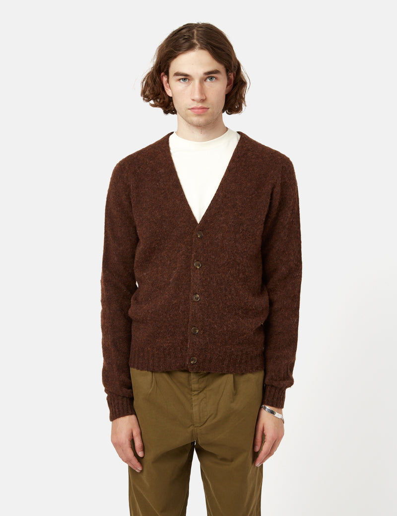 Bhode Lambswool Cardigan (Made in Scotland) - Coffee