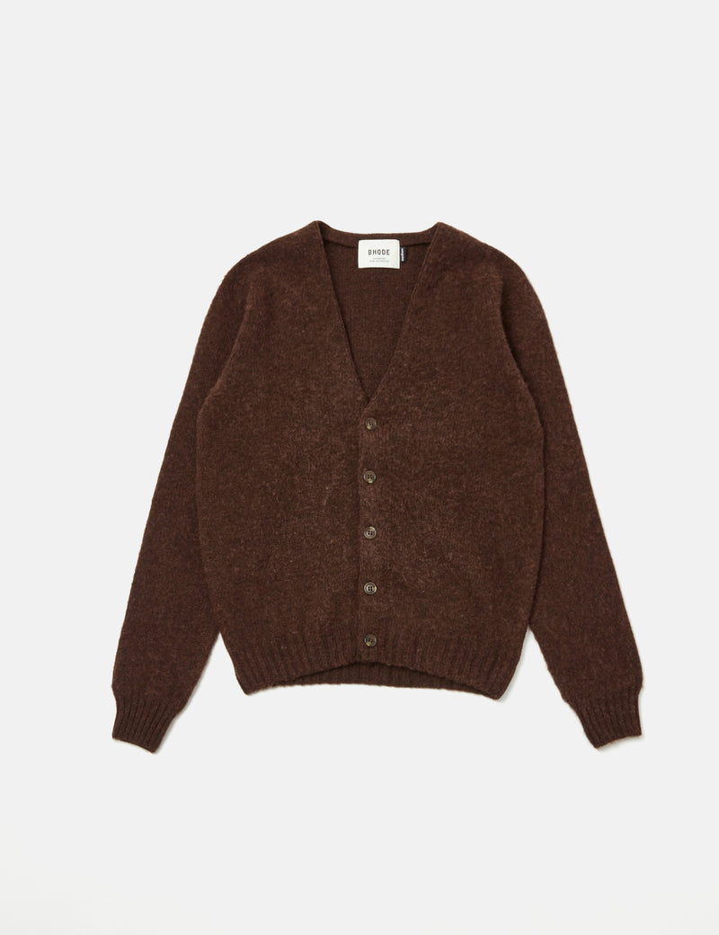 Bhode Lambswool Cardigan (Made in Scotland) - Coffee