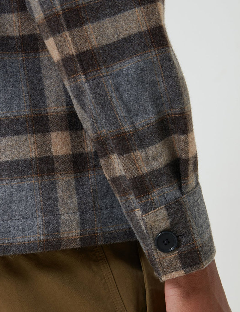 Bhode Check Over Shirt (Italienische Wolle) - Grau/Braun