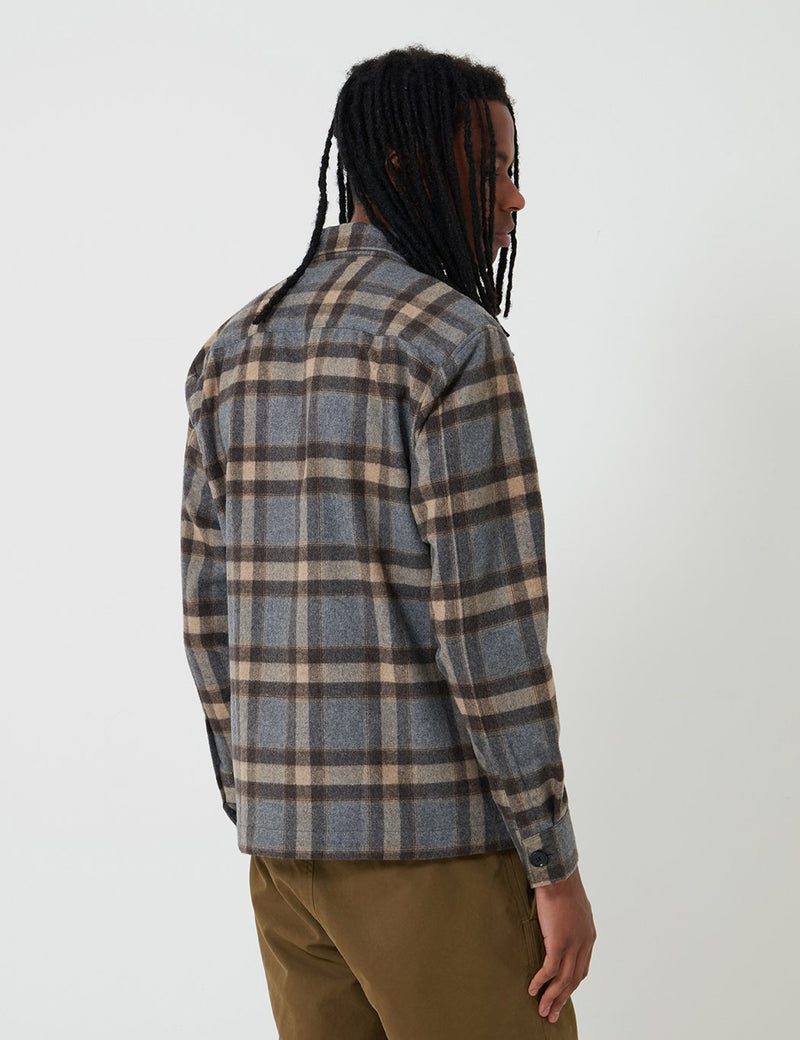 Bhode  Check Over Shirt (Italian Wool) - Grey/Brown