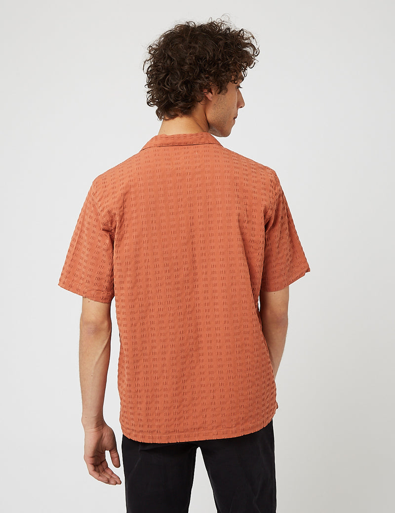 Bhode Cuca Hemd mit kubanischem Kragen (Seersucker) - Terrakotta