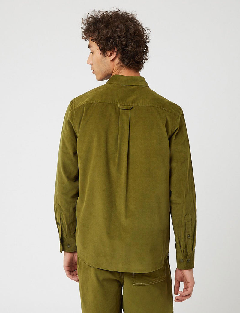 Bhodexブリスベンモスヴィンテージワークシャツ（コード）-グラスグリーン