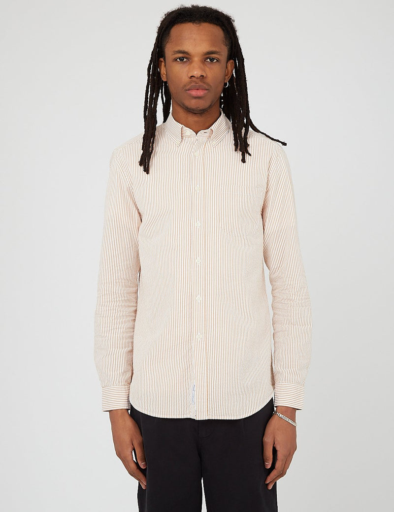 Bhode Maine Button Down Shirt (Seersucker) - Weiß/Zimt