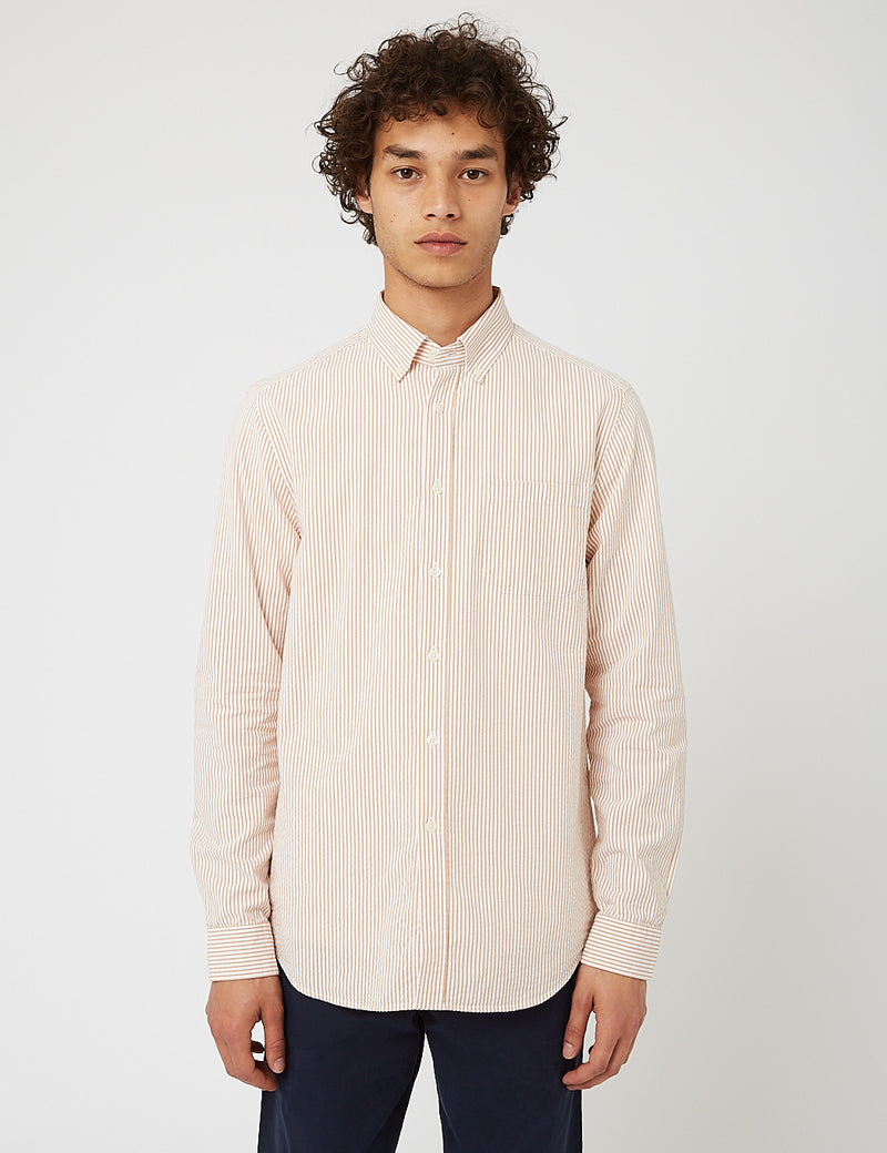 Bhode Maine Button Down Shirt (Seersucker) - Weiß/Zimt
